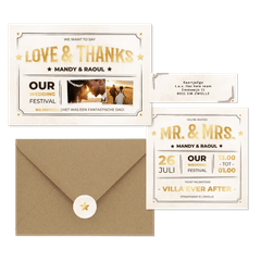 Moderne trouwset ticket vintage stijl met goud