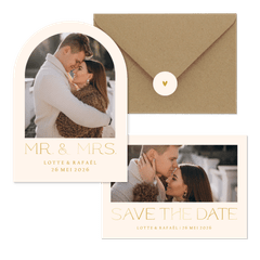 Simpele trouwset met foto en goudfolie