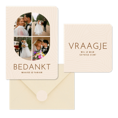 Moderne beige trouwset met golvende lijnen