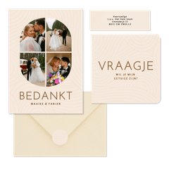 Moderne beige trouwset met golvende lijnen