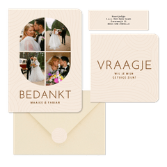 Moderne beige trouwset met golvende lijnen
