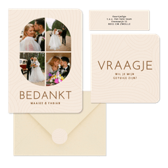 Moderne beige trouwset met golvende lijnen