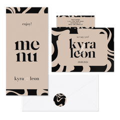 Trouwset moderne swirls op beige achtergrond