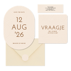 Moderne beige trouwset met golvende lijnen