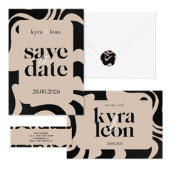 Trouwset moderne swirls op beige achtergrond