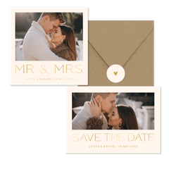 Simpele trouwset met foto en goudfolie