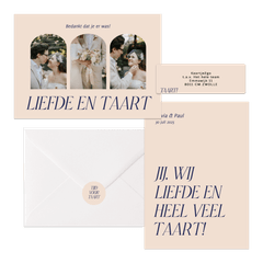 Trouwset typografisch grappig liefde en taart