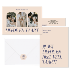 Trouwset typografisch grappig liefde en taart