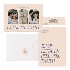 Trouwset typografisch grappig liefde en taart