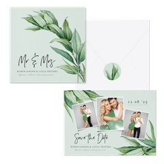 Botanische trouwset met groene bladeren