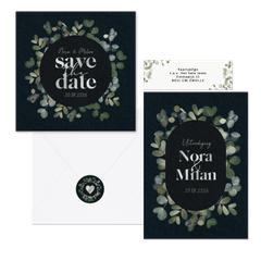 Trouwset waterverf eucalyptus donkerblauw