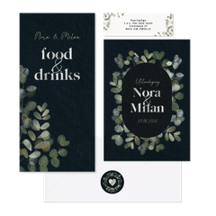 Trouwset waterverf eucalyptus donkerblauw