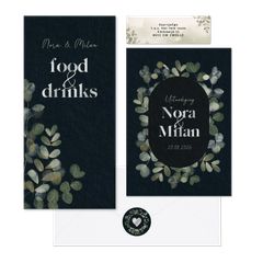 Trouwset waterverf eucalyptus donkerblauw