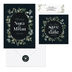 Trouwset waterverf eucalyptus donkerblauw