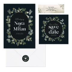 Trouwset waterverf eucalyptus donkerblauw