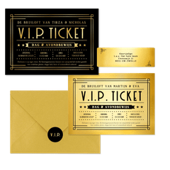 Trouwkaartenset VIP ticket goud