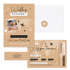 Trouwset kraft ticket paspoort wereld reizen