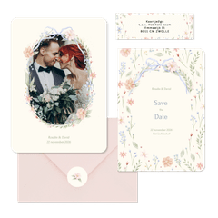 Romantische trouwset strik met aquarel bloemen