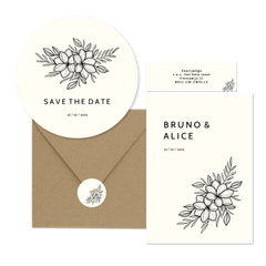 Trouwset zwarte lijntekening van bloemen