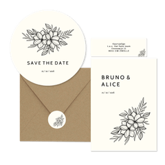 Trouwset zwarte lijntekening van bloemen