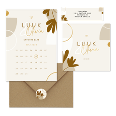 Trouwkaartenset naturel met abstracte vormen