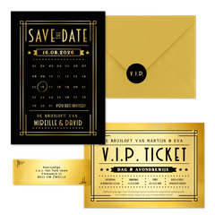 Trouwkaartenset VIP ticket goud
