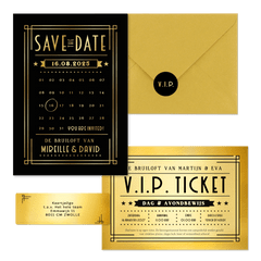 Trouwkaartenset VIP ticket goud