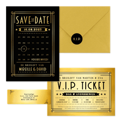 Trouwkaartenset VIP ticket goud