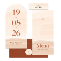 Waterverf trouwkaartenset in beige oranje tinten