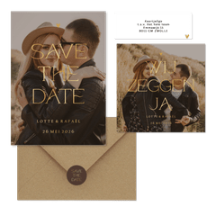 Trouwset simpel met foto en goudfolie