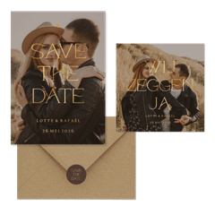 Trouwset simpel met foto en goudfolie