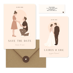 Trouwset met illustratie portretten van bruidspaar