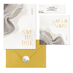 Trouwset stijlvol met marmereffect goudfolie