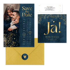 Trouwset velvet blauw eucalyptus lineart goud