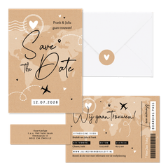 Trouwset kraft ticket paspoort wereld reizen