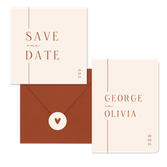 Trouwset minimalistische beige met terracotta lijn