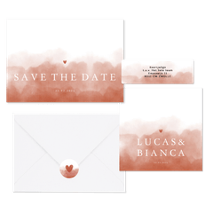 Stijlvolle terra waterverf trouwset en hartje