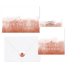 Stijlvolle terra waterverf trouwset en hartje