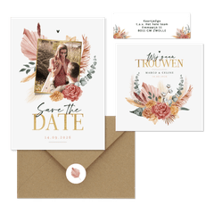 Trouwset met geschilderde roze droogbloemen 