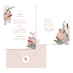 Trouwset droogbloemen roze geschilderd