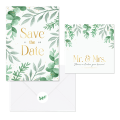 Trouwset eucalyptus bladeren goud hartjes