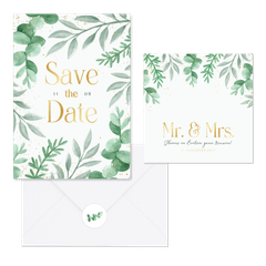 Trouwset eucalyptus bladeren goud hartjes