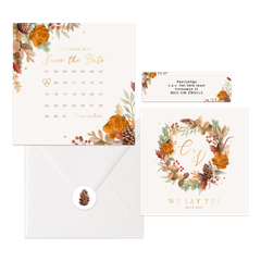 Herfst winter set bladeren bloemen goud