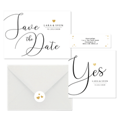 Trouwkaarten set stijlvol gouden hartje