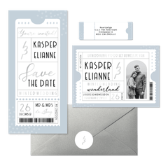 Trouwset blauwe winter wedding ticket 