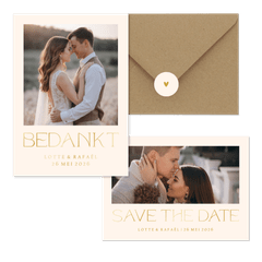 Simpele trouwset met foto en goudfolie