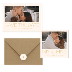 Simpele trouwset met foto en goudfolie