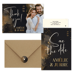 Stijlvolle trouwset donkergrijs waterverf goud handgeschreven