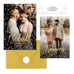 Fotokaarten trouwsest met confetti en goud