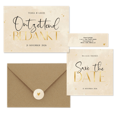 Trouwen steenlook beige gouden hartjes stipjes